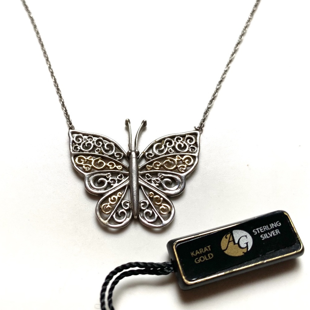10 K Gold Over Sterling Silver Filagree Butterfly Necklace - Picture 4 of 7